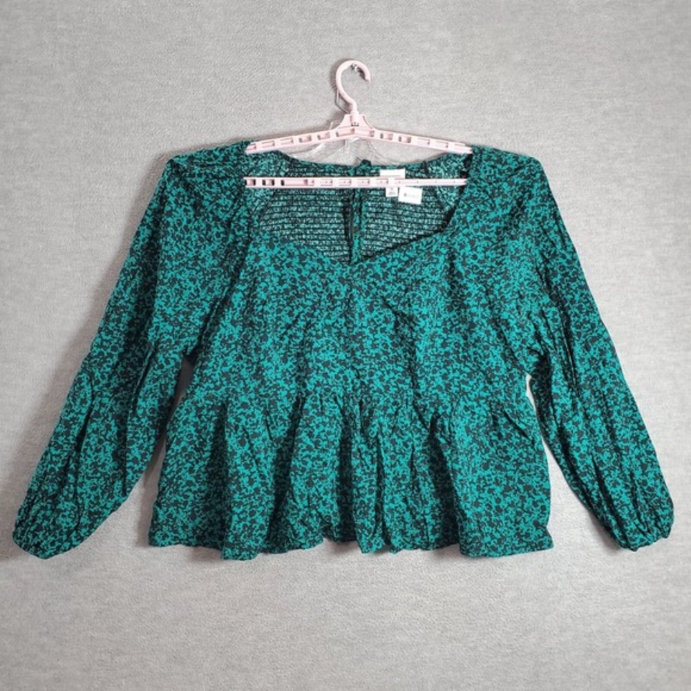 Ava & Viv Women Top 3x Blue Blouse Long Sleeve V Neck Peplum Hem